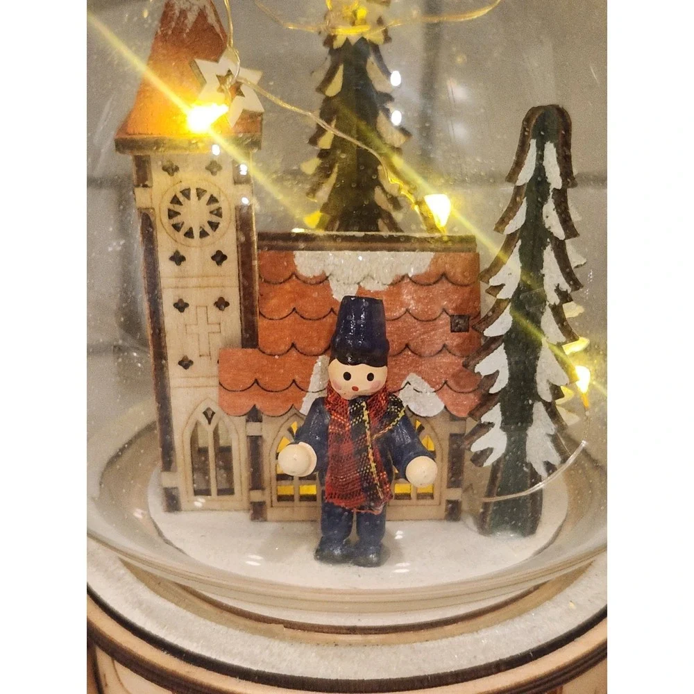 Christmas Winterland Village Illuminated Lantern Wood And Glass Alpine Scene